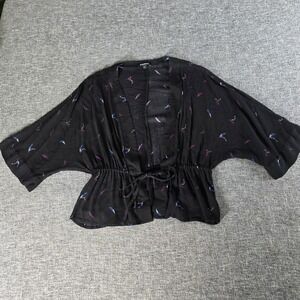 Express Black Kimono Top Cinched Drawstring Waist Floral Women's XS